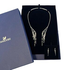 STUNNING! NIB $300 SWAROVSKI FLAME CRYSTAL STATEMENT NECKLACE EARRINGS SET